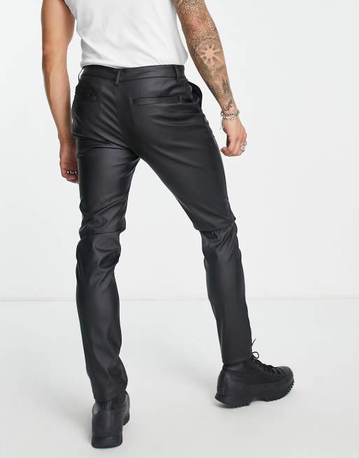 ASOS DESIGN skinny leather look jeans in black