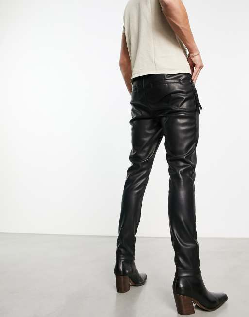 ASOS DESIGN skinny leather look trousers with fringed pockets