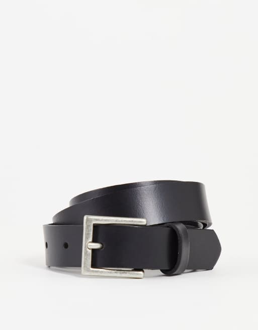 ASOS DESIGN - Skinny leren riem in zwart met zilveren gesp
