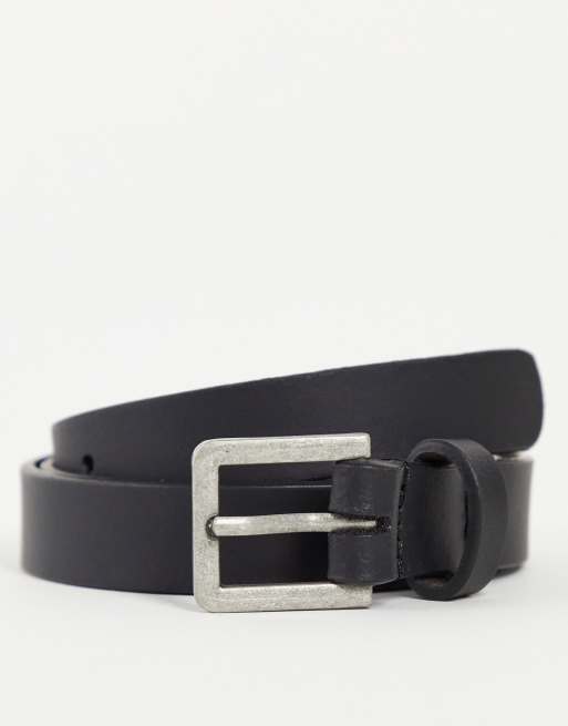 ASOS DESIGN - Skinny leren riem in zwart met zilveren gesp
