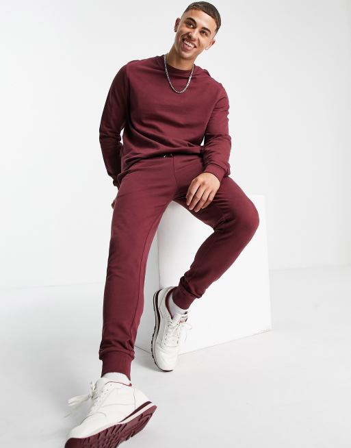 ASOS DESIGN skinny lightweight tracksuit in red BURGUNDY ASOS