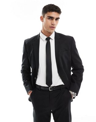 Asos Design Slim Linen Mix Suit Jacket In Black