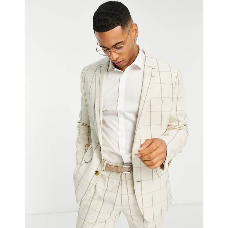 ASOS DESIGN slim short sleeve suit jacket in brown