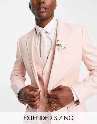 ASOS DESIGN skinny linen mix suit jacket in pink