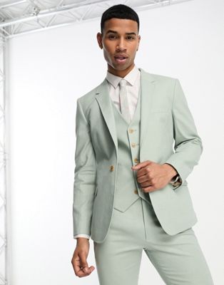 ASOS DESIGN skinny linen mix suit jacket in sage green - ASOS Price Checker