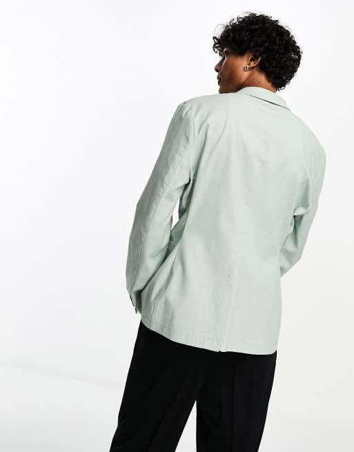 ASOS DESIGN skinny linen-mix suit jacket in sage