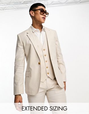 Shop Asos Design Skinny Linen Mix Suit Jacket In Stone-neutral