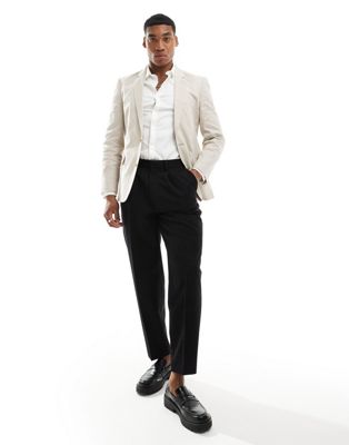 Asos Design Skinny Linen Mix Suit Jacket In Stone-neutral