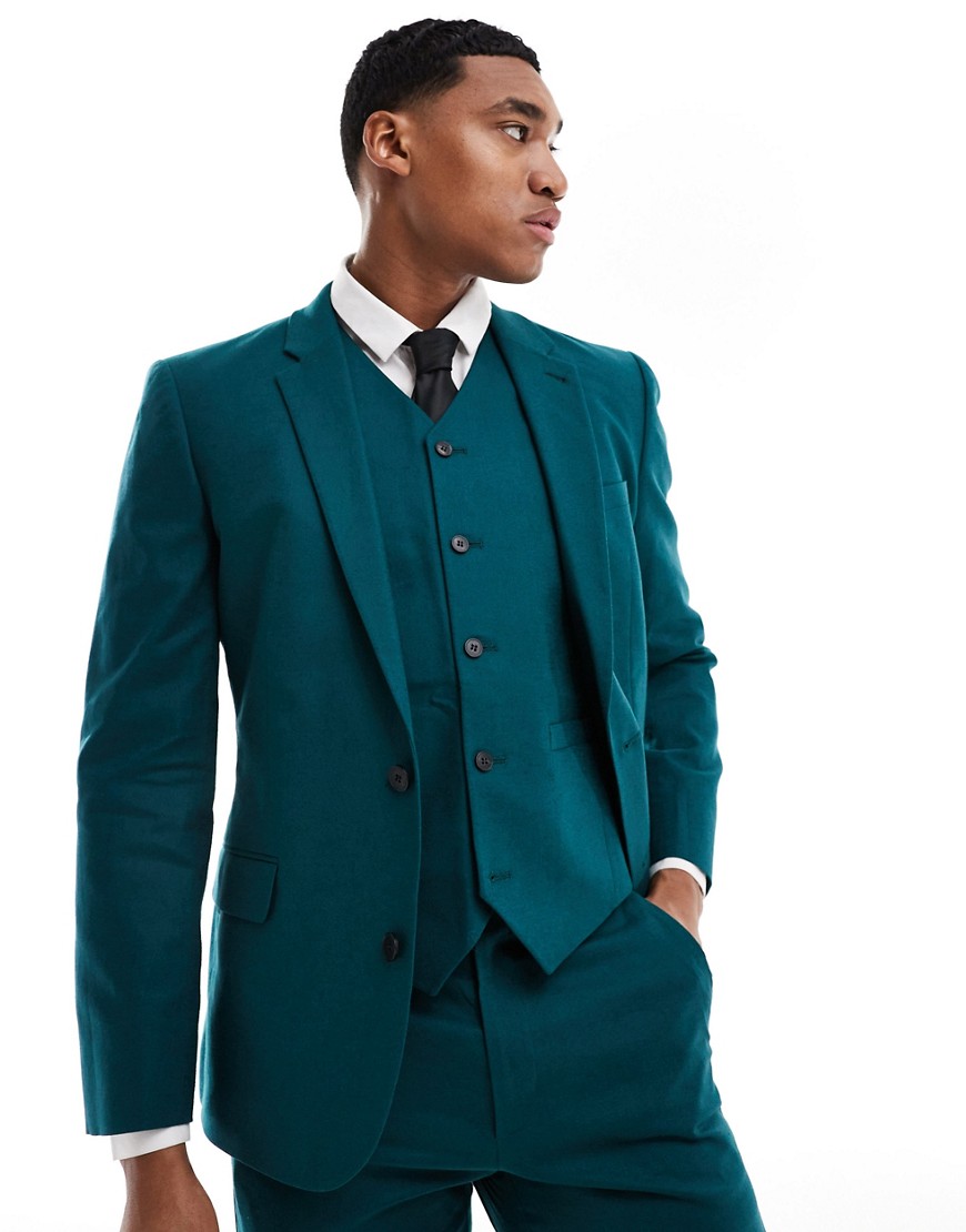 Asos Design Skinny Linen Mix Suit Jacket In Teal Green