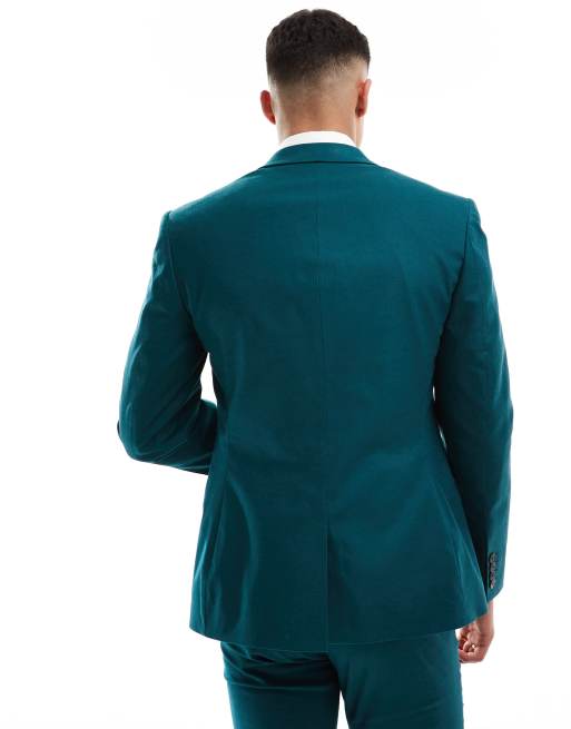 ASOS DESIGN skinny linen mix suit jacket in teal green | ASOS