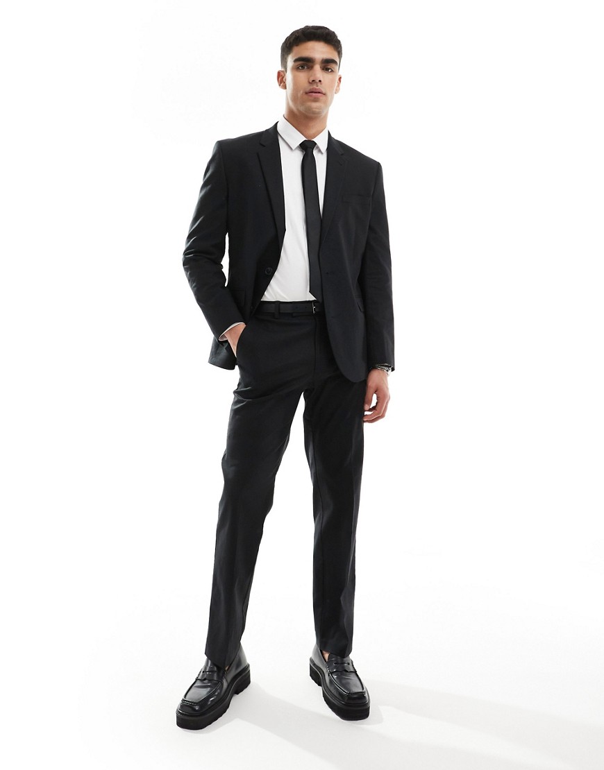 Asos Design Skinny Linen Mix Suit Pants In Black