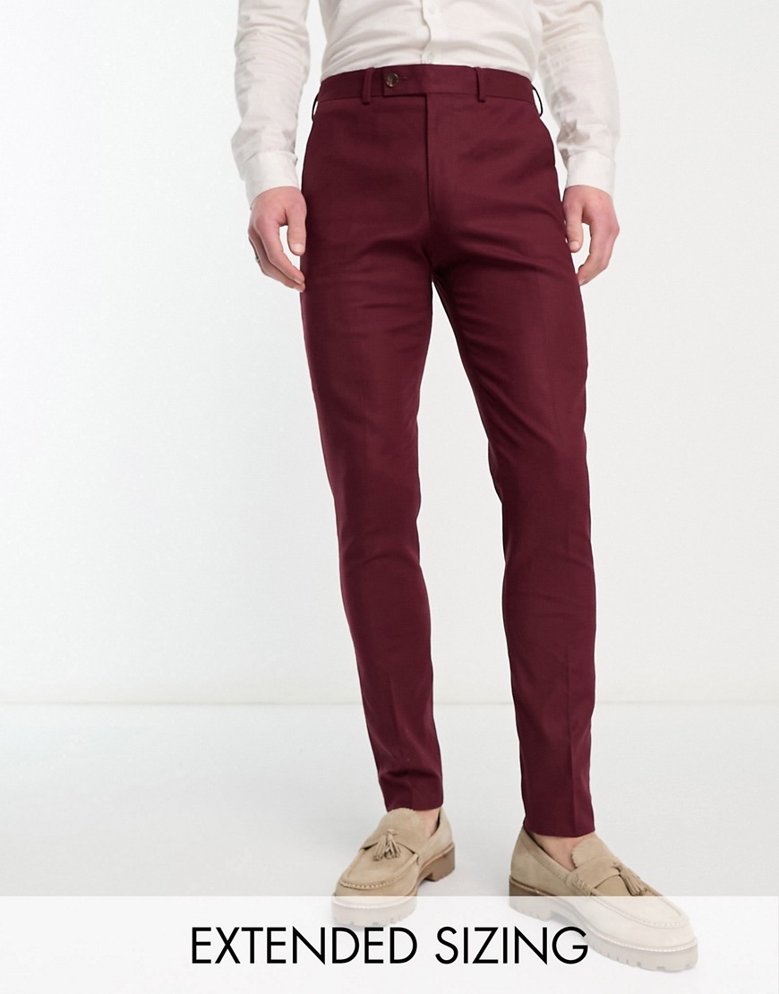 Asos Design Skinny Linen Mix Suit Pants In Burgundy-red