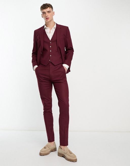 New Look skinny fit suit pants in burgundy