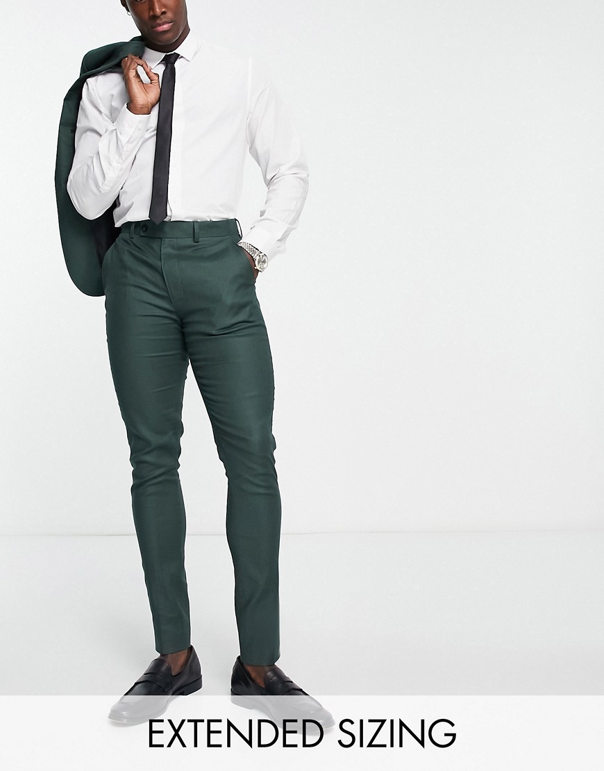 ASOS DESIGN SKINNY LINEN MIX SUIT PANTS IN FOREST GREEN