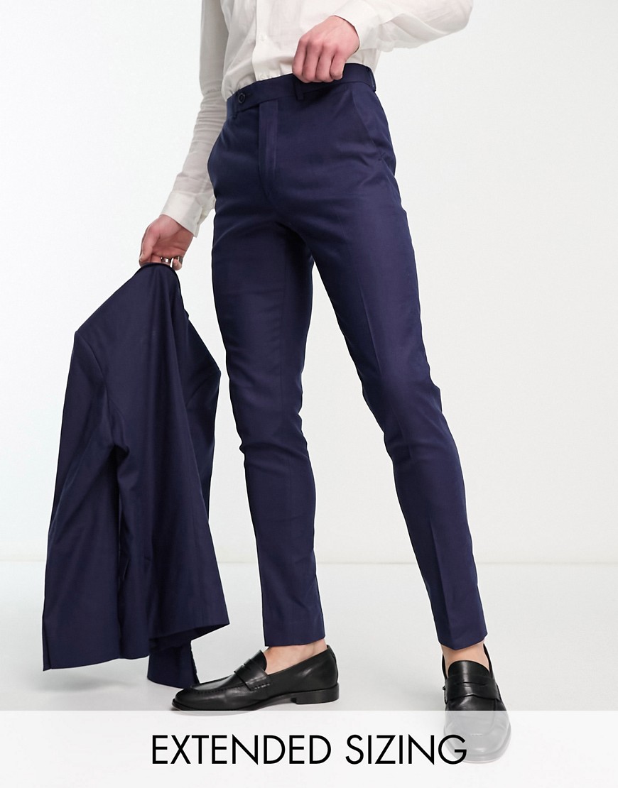Asos Design Skinny Linen Mix Suit Pants In Navy