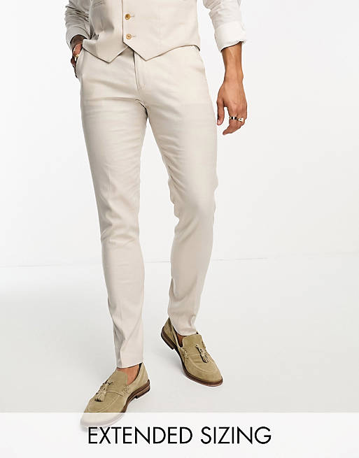 ASOS DESIGN skinny linen mix suit pants in stone | ASOS