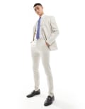 [ASOS DESIGN] ASOS DESIGN skinny linen mix suit pants in stone-Neutral W44 L30 STONE