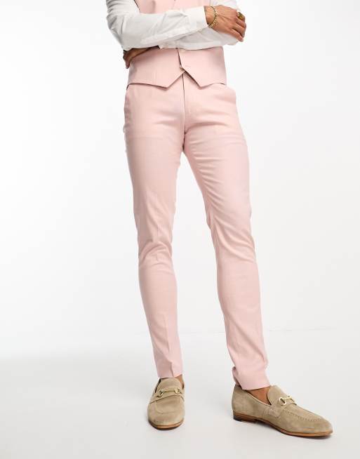 ASOS DESIGN skinny linen mix suit trouser in pastel pink | ASOS