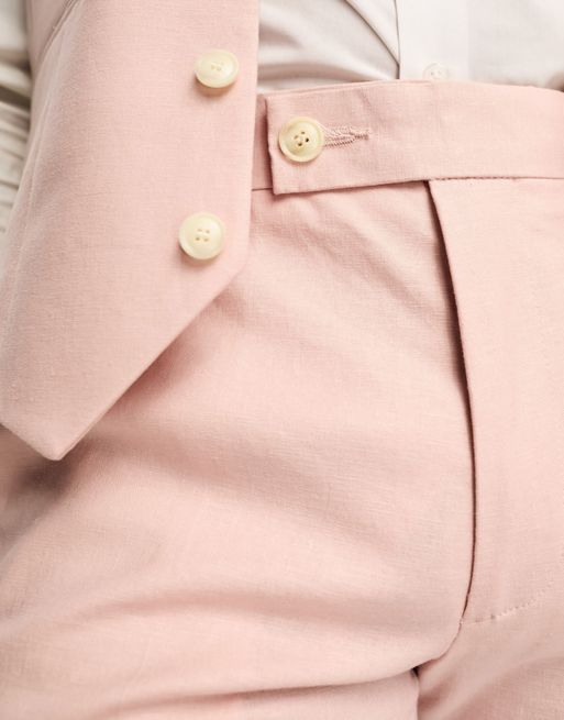 ASOS DESIGN super skinny suit pants in pastel pink linen mix