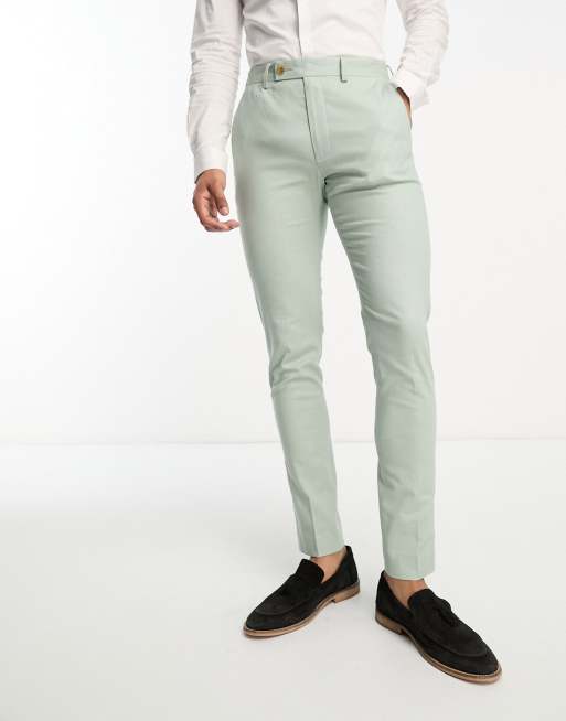 ASOS DESIGN skinny linen mix suit trouser in sage green
