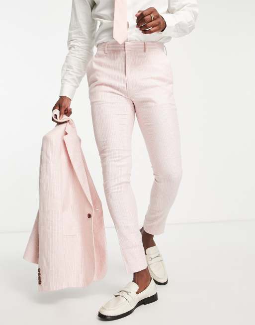 Mens pink sales linen trousers