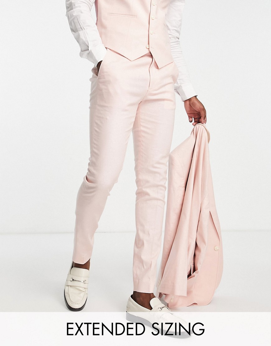 ASOS DESIGN skinny linen mix suit trousers in pink