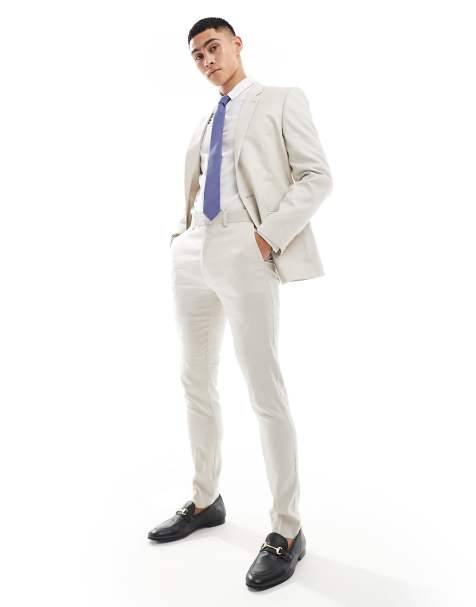 ASOS DESIGN skinny linen mix suit trousers in stone - view 1