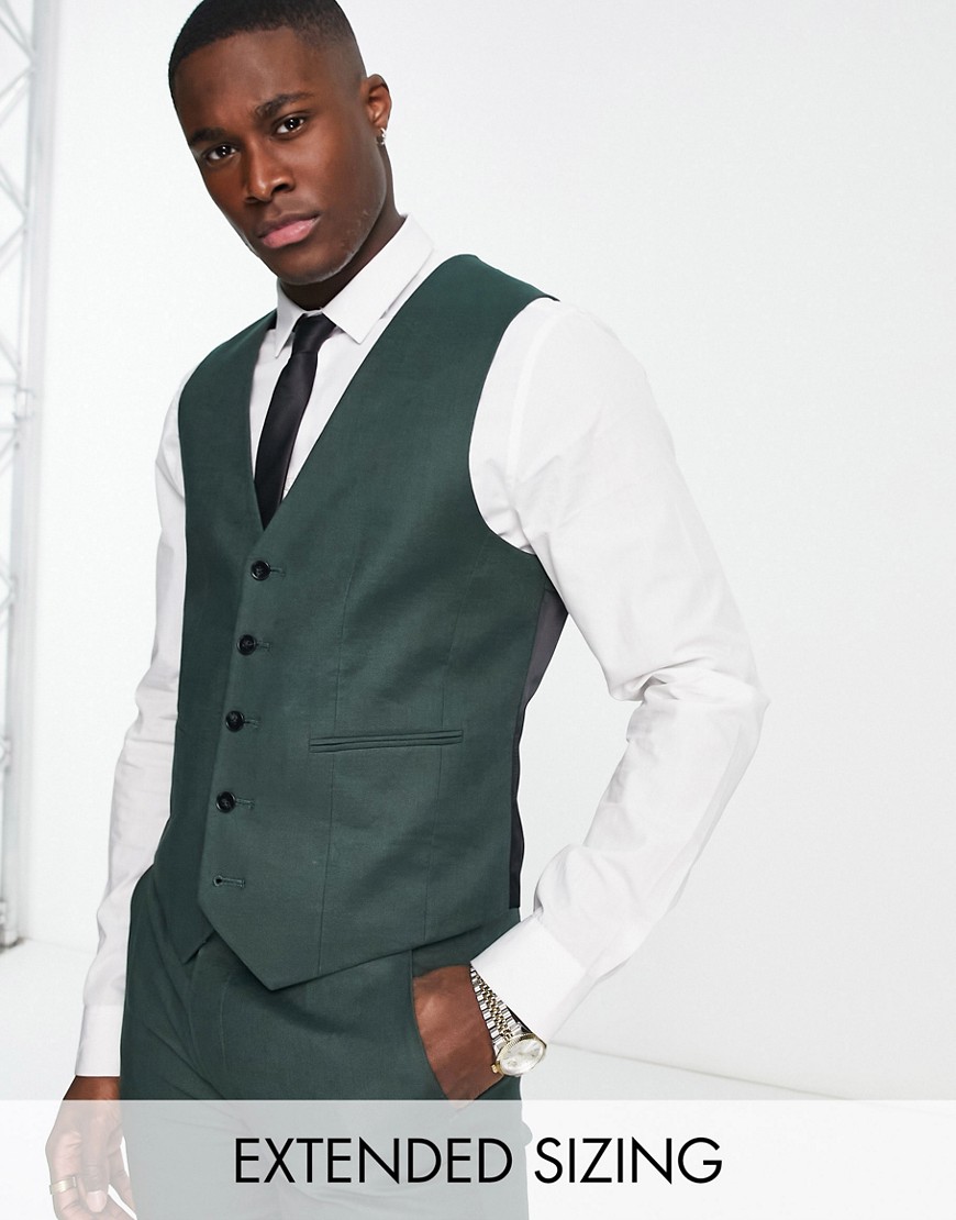 skinny linen mix vest in forest green