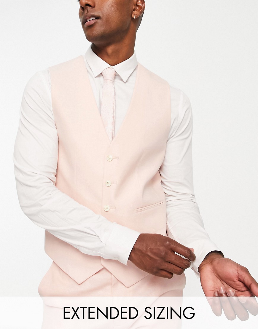 ASOS DESIGN skinny linen mix waistcoat in pink