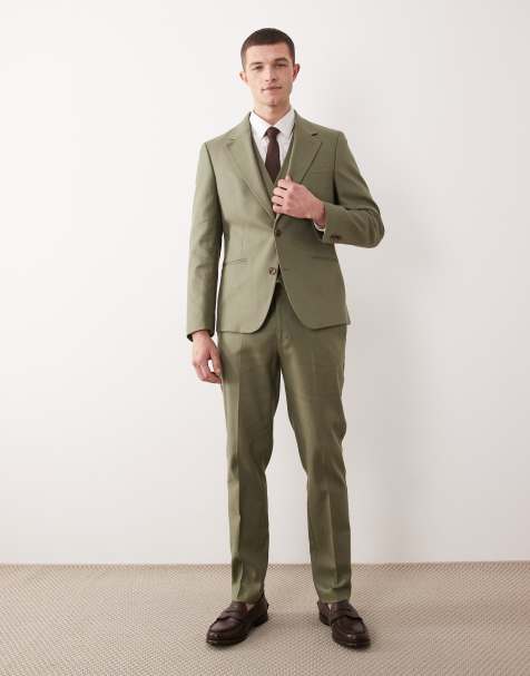 ASOS DESIGN skinny linen rich suit trousers in green  - view 1
