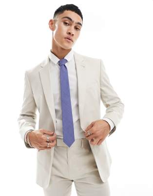 ASOS DESIGN skinny linen suit jacket in stone-Neutral