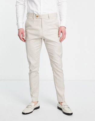 ASOS DESIGN skinny linen mix suit trousers in stone