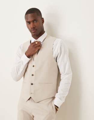 Asos Design Skinny Linen Suit Vest In Neutral