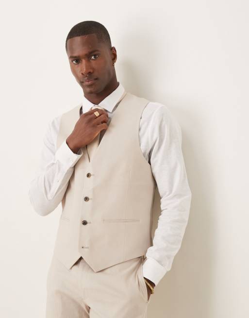 ASOS DESIGN skinny linen suit vest in stone