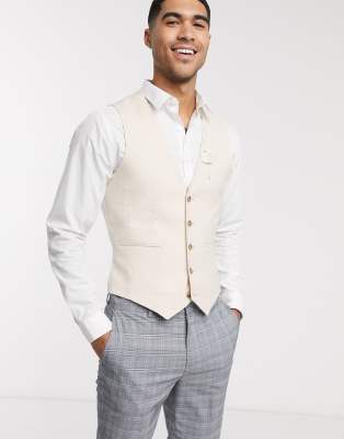 ASOS DESIGN skinny linen waistcoat in stone Stone