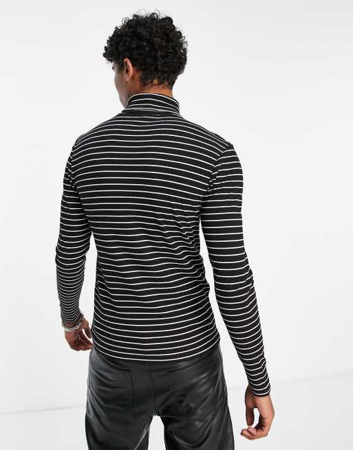 ASOS DESIGN skinny long-sleeve high neck t-shirt in black & white stripe