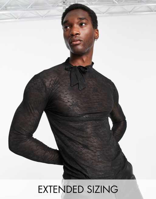 ASOS DESIGN long sleeve t-shirt in black mesh