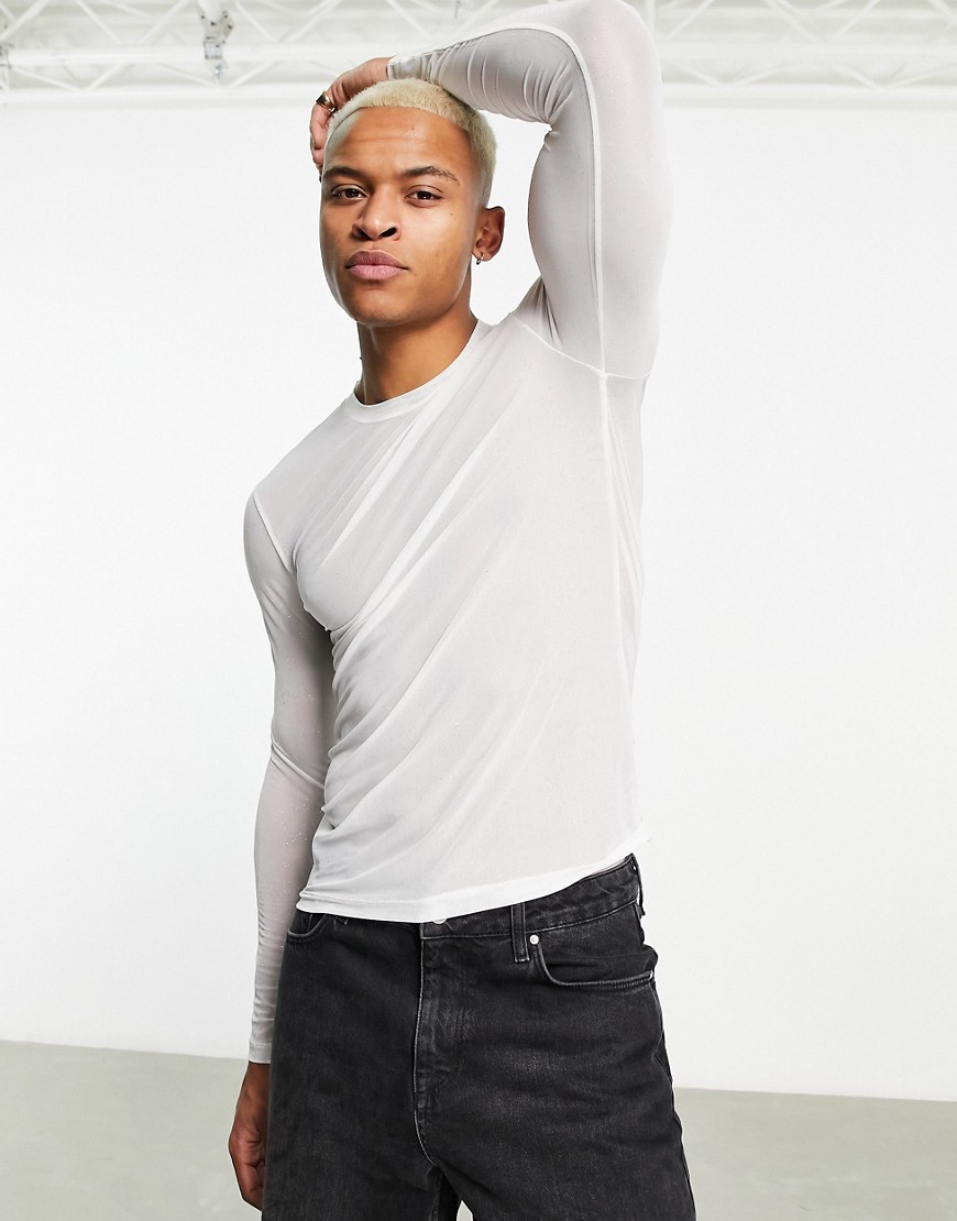 ASOS DESIGN skinny long sleeve T-shirt in glitter white mesh