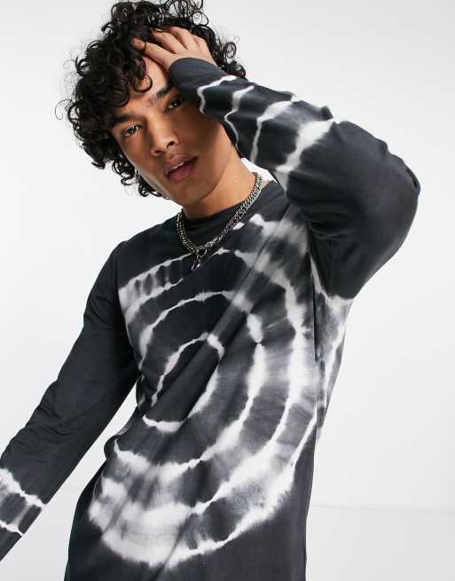 ASOS DESIGN skinny long sleeve t shirt in gray and black tie dye