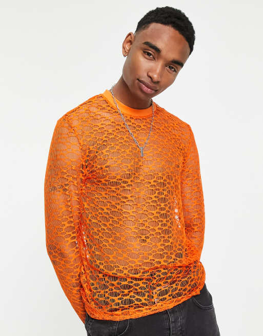 Orange store fishnet shirt