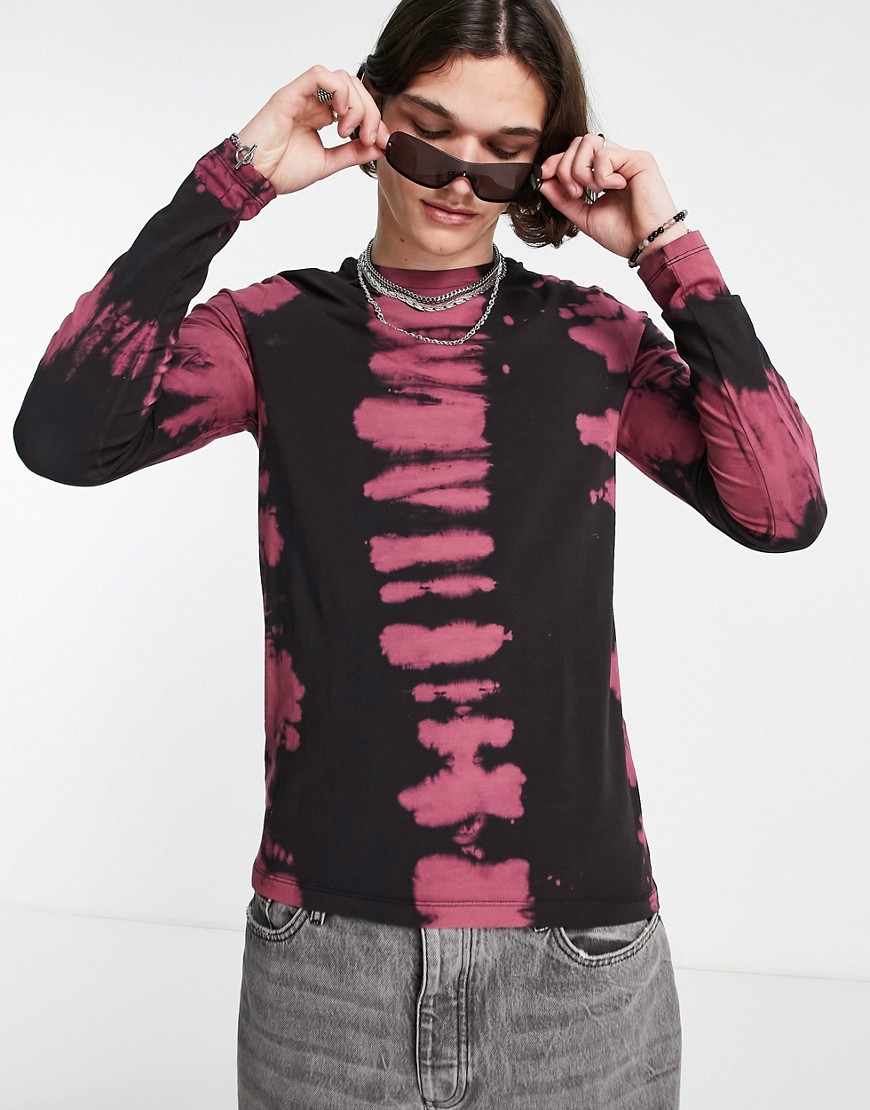ASOS DESIGN skinny long sleeve t-shirt in pink vertical tie dye