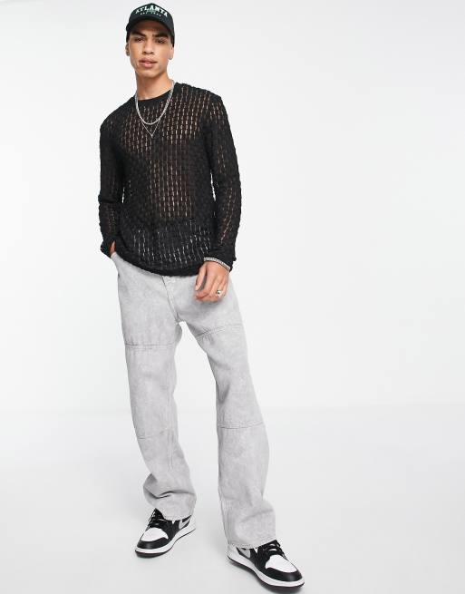ASOS DESIGN skinny long sleeve t-shirt in popcorn fabric in black, 4 of 4