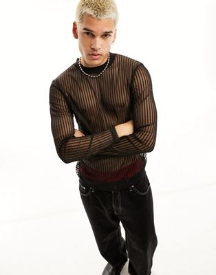 ASOS Design Skinny Long Sleeve Turtle Neck T-Shirt in Textured Faux Leather Black