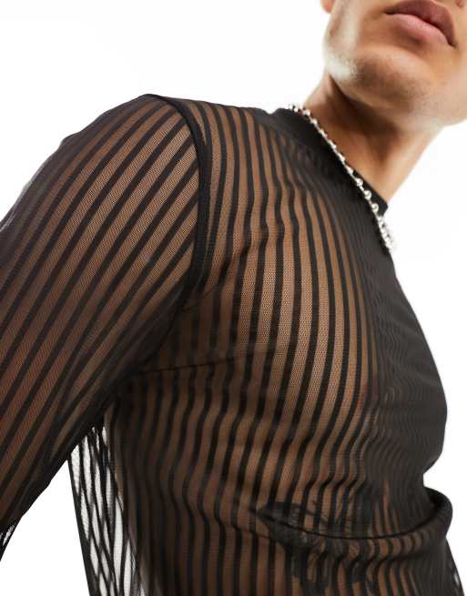 ASOS DESIGN skinny long sleeve T-shirt in ribbed mesh in black , 2 of 4
