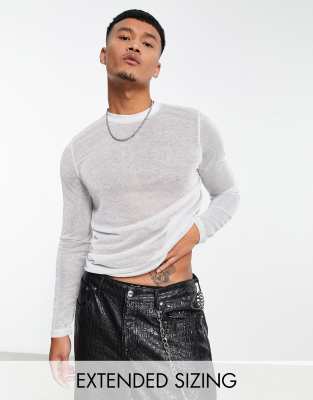 ASOS DESIGN skinny long sleeve t-shirt in silver metallic mesh | ASOS