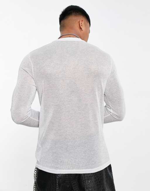 ASOS DESIGN skinny long sleeve t-shirt in silver metallic mesh