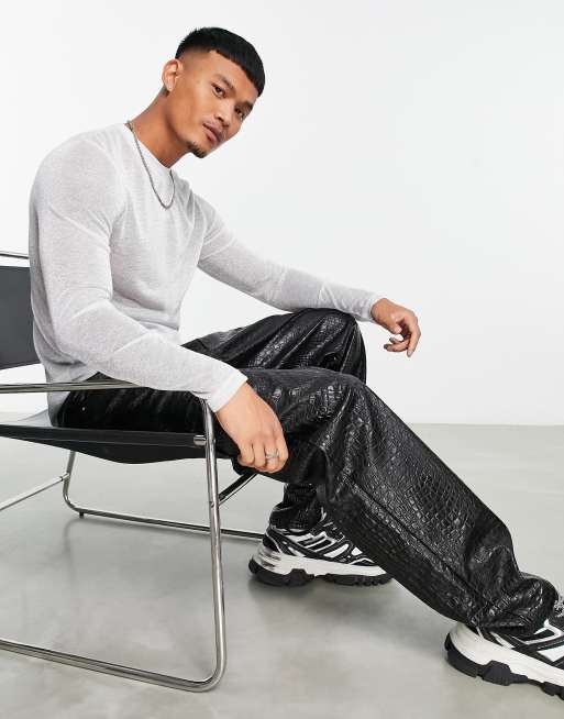 ASOS DESIGN skinny long sleeve t-shirt in silver metallic mesh, 4 of 4