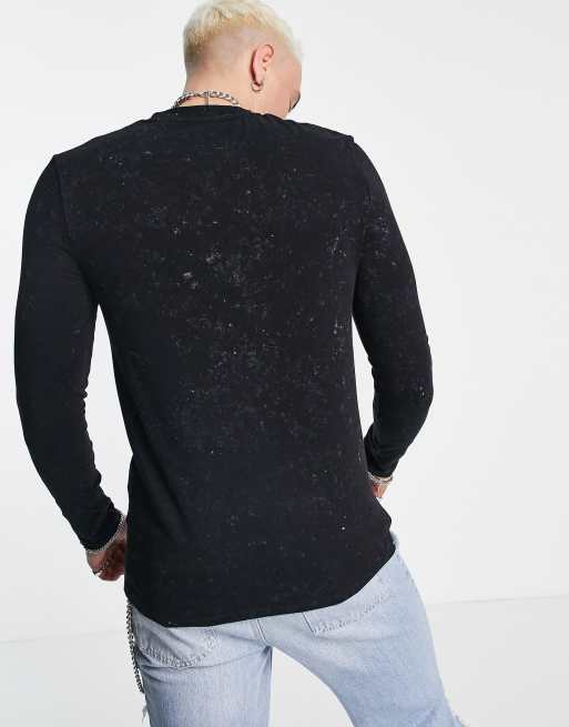 ASOS DESIGN skinny long sleeve T-shirt in washed black with skull front print, 2 of 4