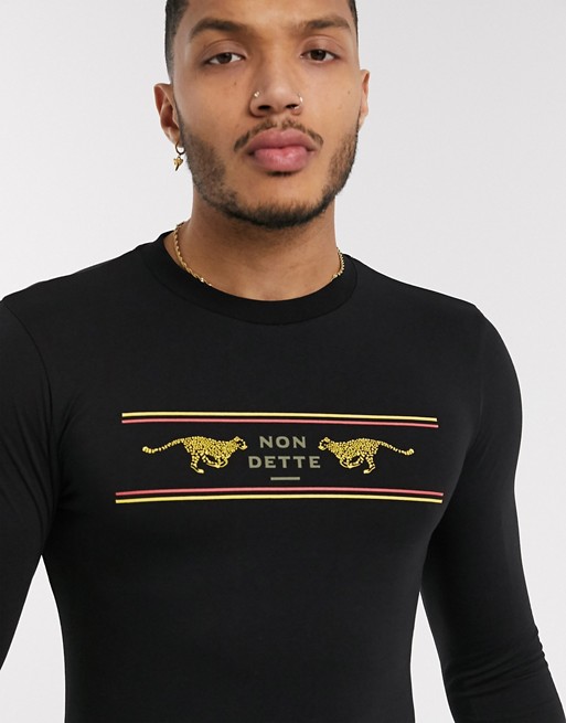 ASOS DESIGN skinny long sleeve t-shirt with cheetah animal chest print