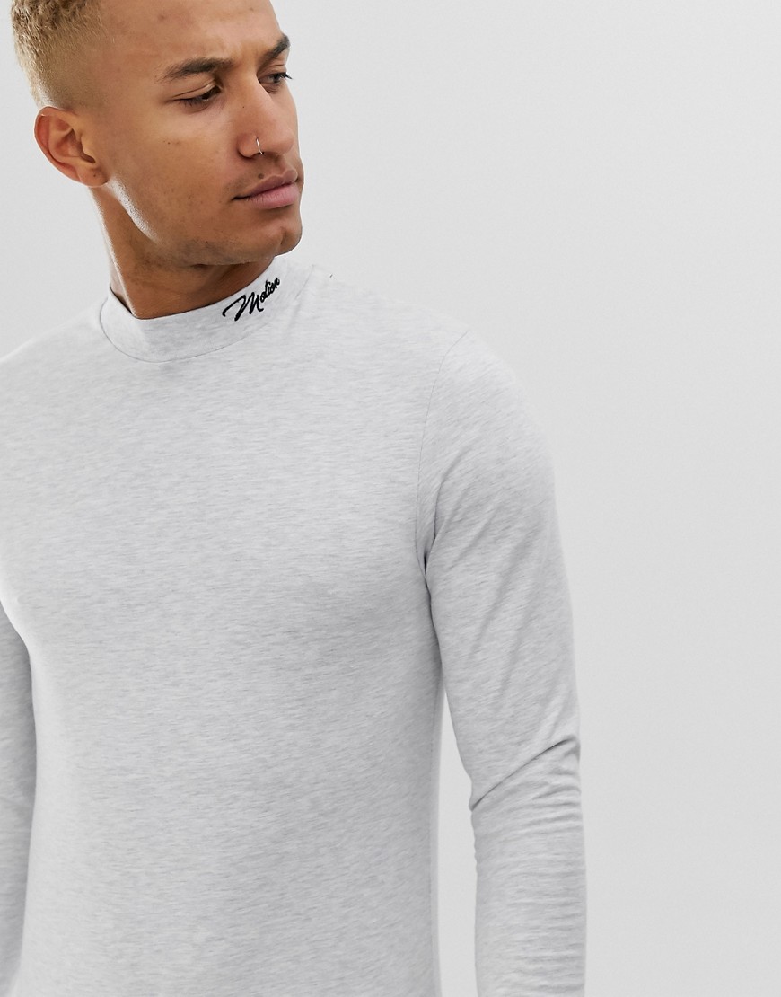 ASOS DESIGN skinny long sleeve t-shirt with stretch and embroidered turtle neck in white marl